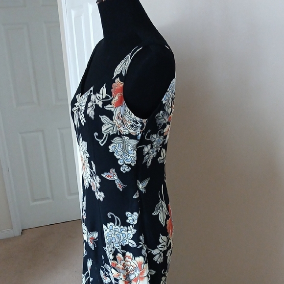 Black Floral Asymmetrical Slip Dress with Delicate Floral Print - Picture 5 of 11